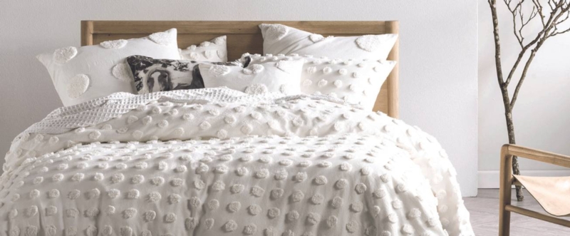Bedding Set White Tufted Dot Texture, Ochre Accents Scandi Decor