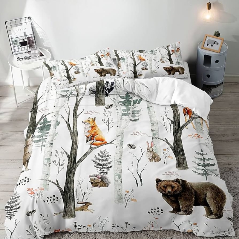 Bedding Set Woodland Animal Print Rustic Lodge Style Kids Bedroom