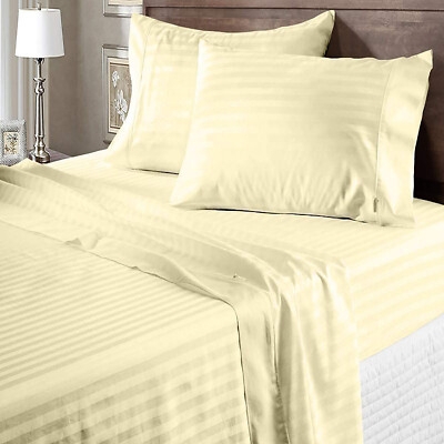 Bedding Set Woven Texture Ivory Tonal Striped Pattern Traditional