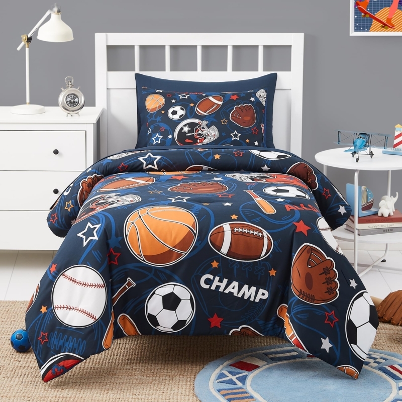 Bedding Set Youthful Navy Glow in the Dark Sports Theme