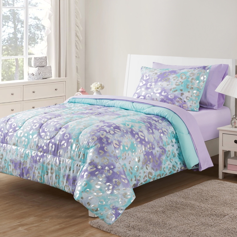 Bedding with Metallic Foil Cheetah Print. Purple Metallic Cheetah Bedding.