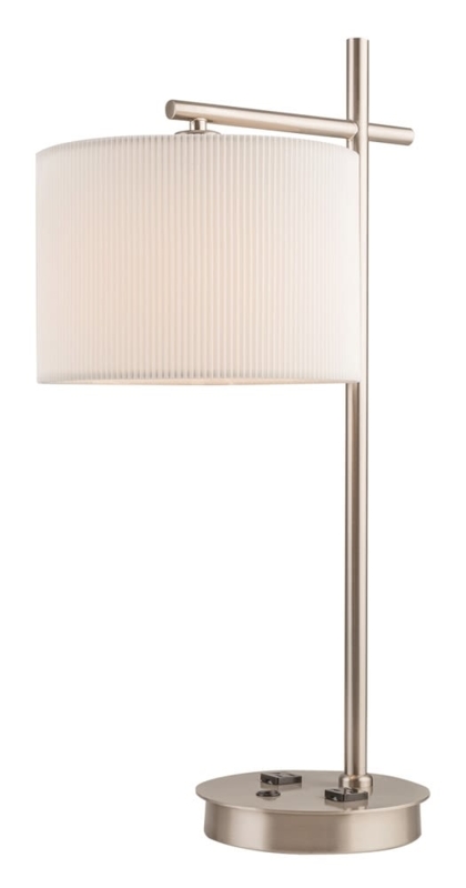 Bedside Table Lamp Brushed Nickel Integrated Outlets Rocker Switches