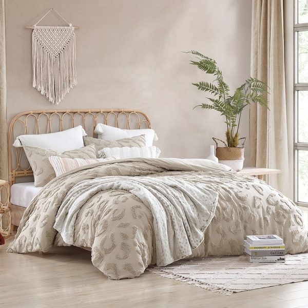 Beige Duvet Cover Set with Chenille Leopard Print Texture