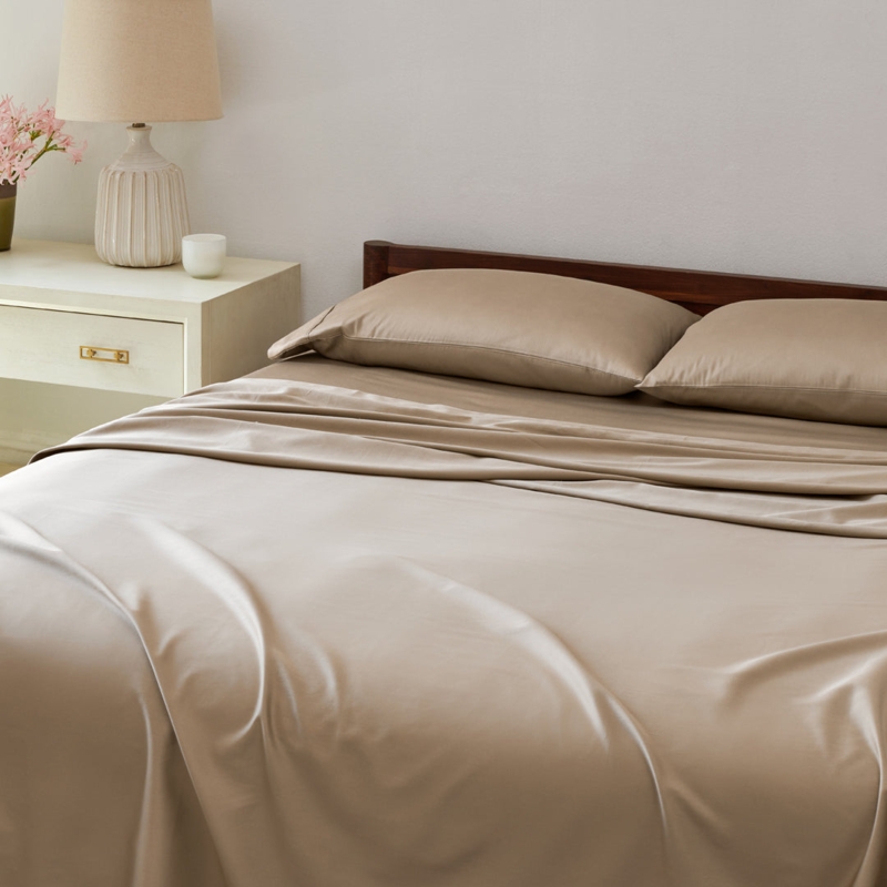 Beige Organic Sateen Pillowcases with Smooth Luster Finish