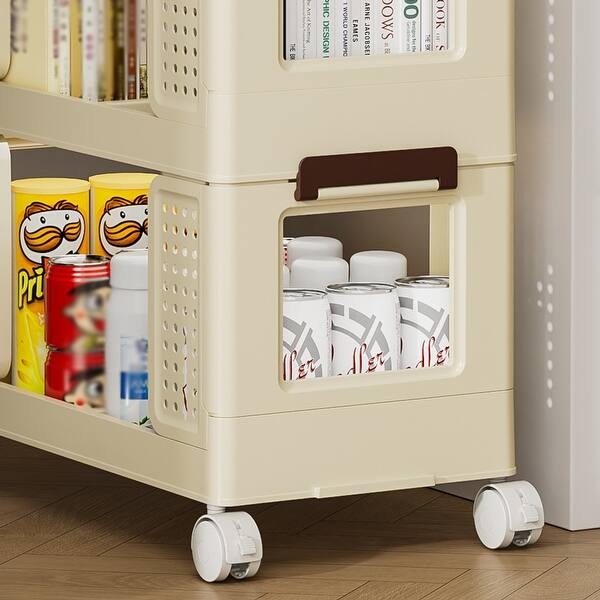 Beige Utility Cart with Side Access Windows for Mobile Pantry Organization