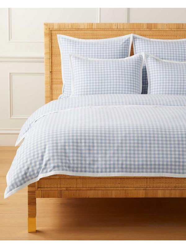 Belvedere Gingham Flannel Duvet Set, Light Blue & White
