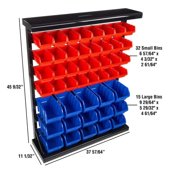 Bin Organizer Wall Mountable Red And Blue For Garage Tools