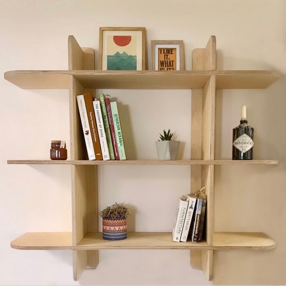Birch Plywood Wall Shelf with Exposed Layered Edges and Three Tiers