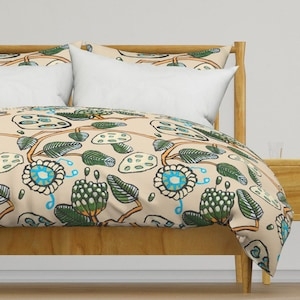 Black and White Duvet Cover, Sketched Botanical Print, Monochrome Style
