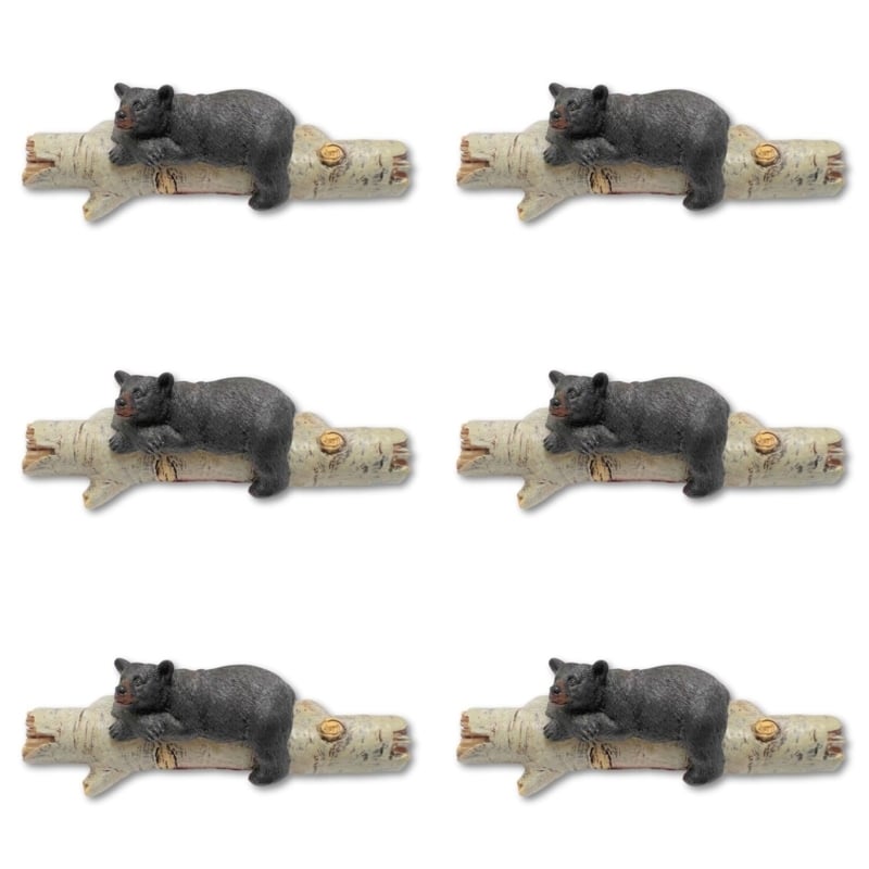 Black Bear Cabinet Knobs 6-Pack Birch Bark Texture Cream & Black Rustic