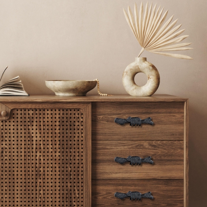 Black Bear Cabinet Pulls 6-Pack Matte Textured Rustic Lodge Hardware