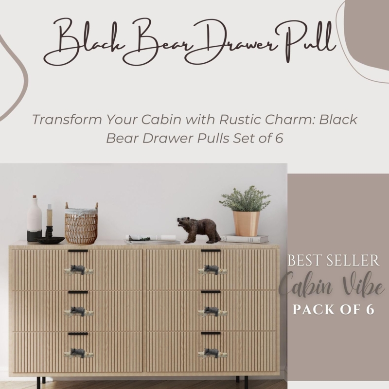 Black Bear Drawer Pulls 6-Pack Birch Log Design Cream & Black Matte Rustic