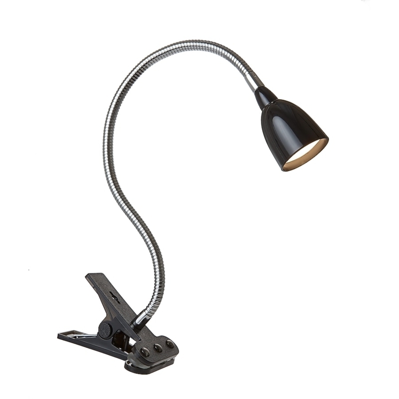 Black Clip-on Desk Lamp with Flexible Gooseneck and Integrated LED