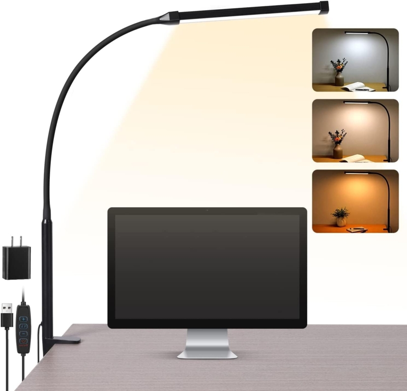 Black Desk Lamp Matte Swing Arm Flexible Gooseneck Clamp Base