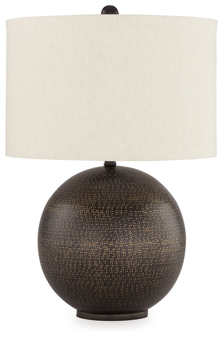 Black Dome Table Lamp with Polished Gold Pedestal Base