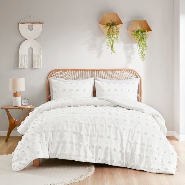 Black Duvet Cover Set Clipped Jacquard Geometric Tufted Texture