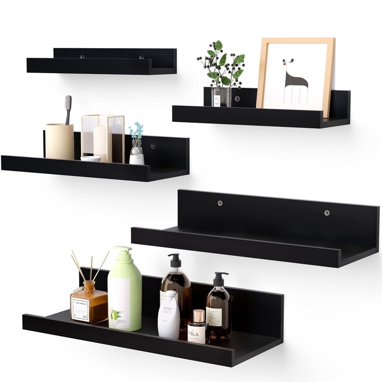 Black Floating Shelves Set of 5 Multiple Sizes Wood Grain