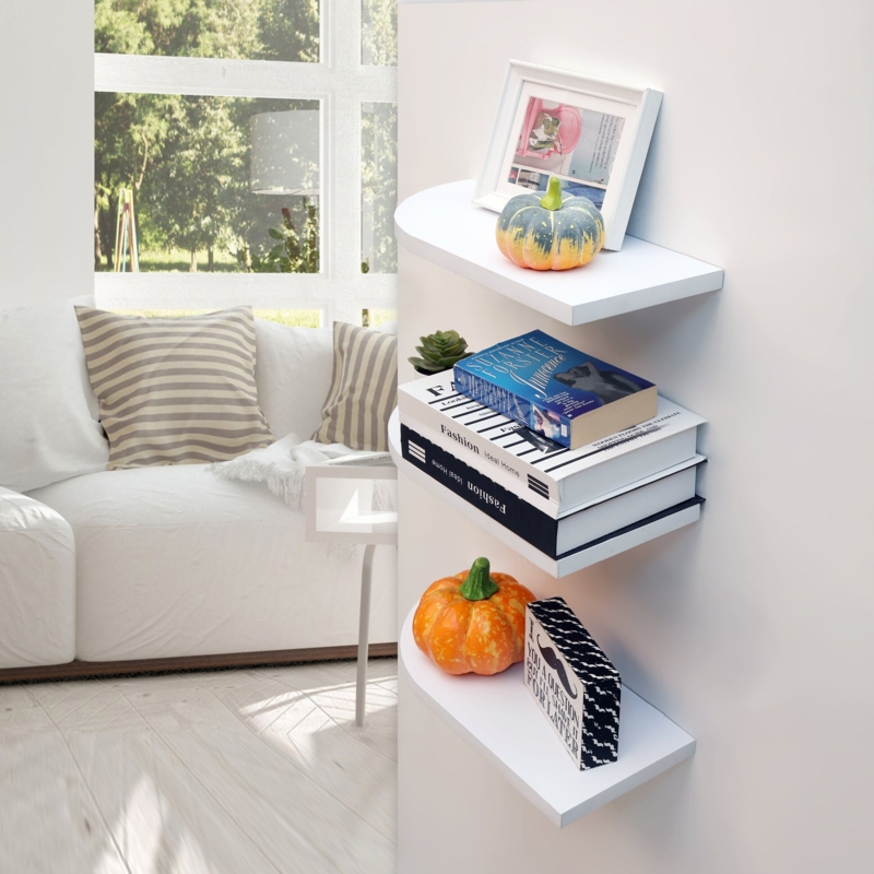 Black L-Shaped Wall Shelves Set of Three Curved Edges Floating
