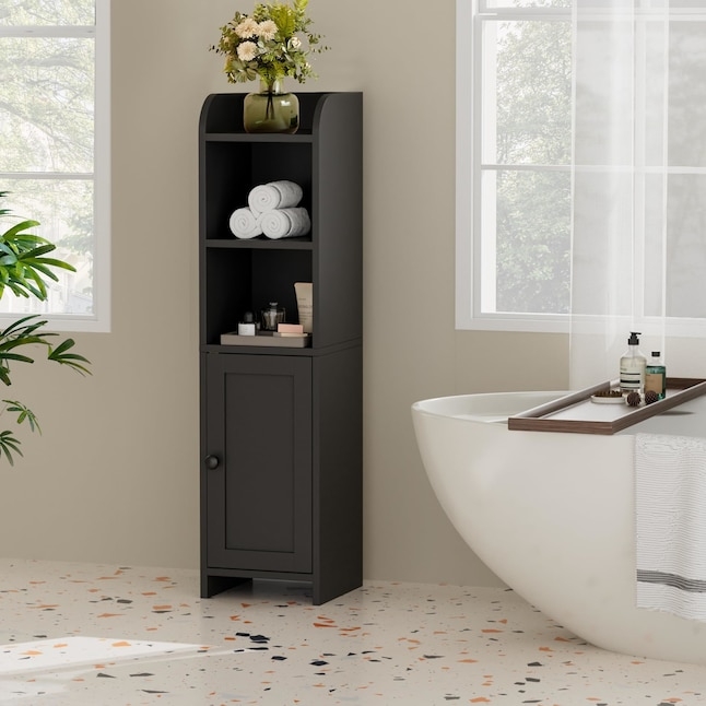 Black Modern Bathroom Cabinet Louvered Door Narrow Profile