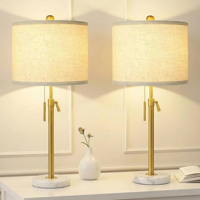 Black Table Lamp Set with Pull Chain Switch and Adjustable Height