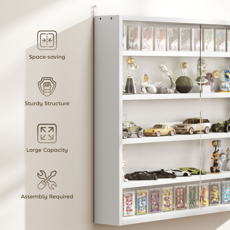 Black Wall Display Case: 5-Tier, Sliding Glass Doors for Miniatures