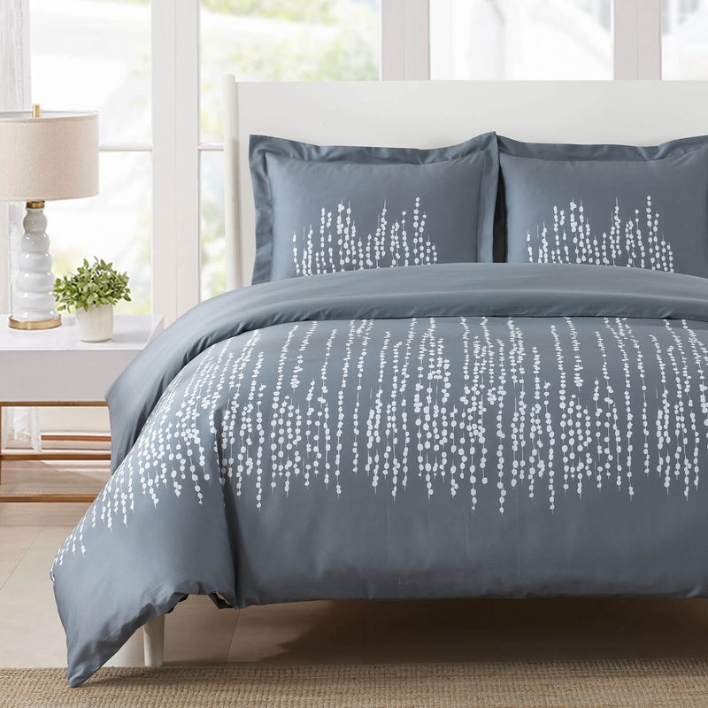 Blue and White Botanical Duvet Cover Set Floral Print Coastal Bedding