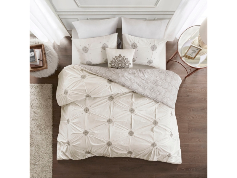 Blue Floral Embroidered Duvet Cover Set White Coastal Cottage Style