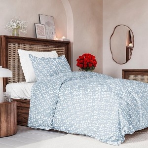 Blue Meadow Floral Duvet Cover Set, Cottagecore Botanical Bedding.