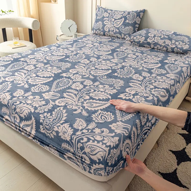 Blue Paisley Bed Sheet Set | Intricate Floral Sheet Set, Traditional Style