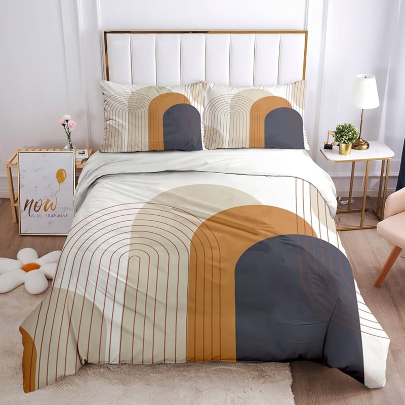 Blue & Teal Duvet Cover Set, Triangular Pattern, Scandi Geometric
