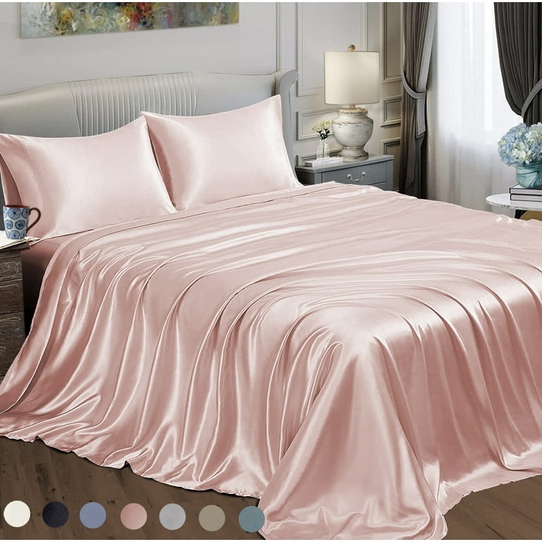 Blush Pink Bed Sheet Set with High Sheen and Deep Pocket Corners