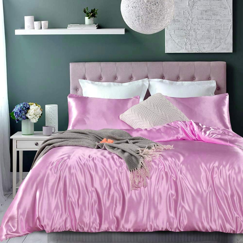 Blush Pink Comforter Set with High Shine Satin and Smooth Surface