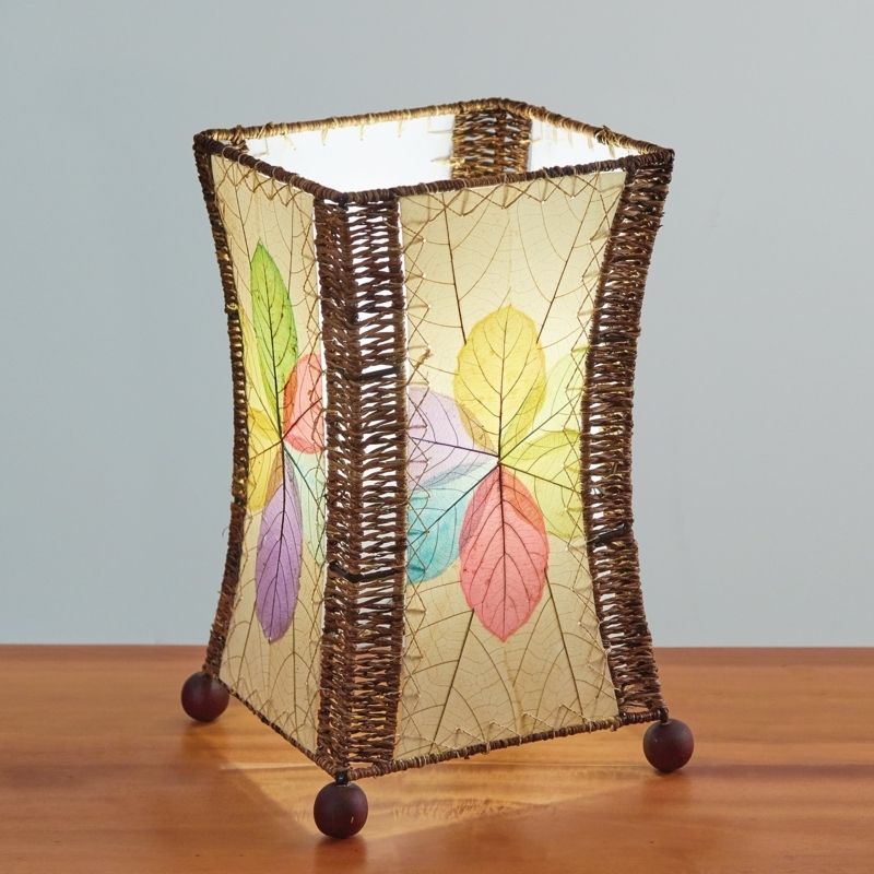 Bohemian Hourglass Table Lamp with Multi-Colored Cocoa Leaf Shade