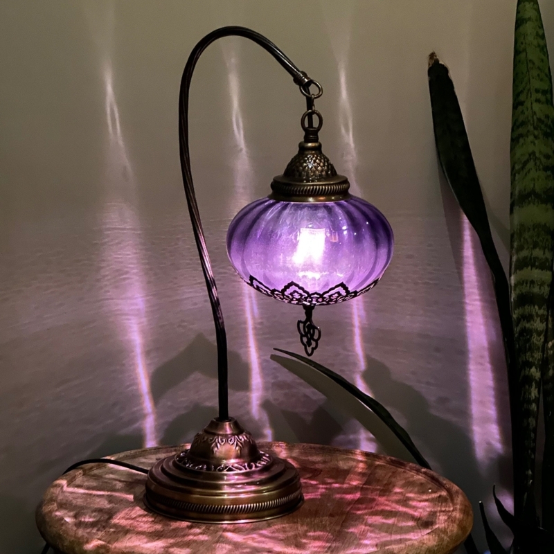 Bohemian Mosaic Table Lamp, Swan Neck Stand, Warm Glow