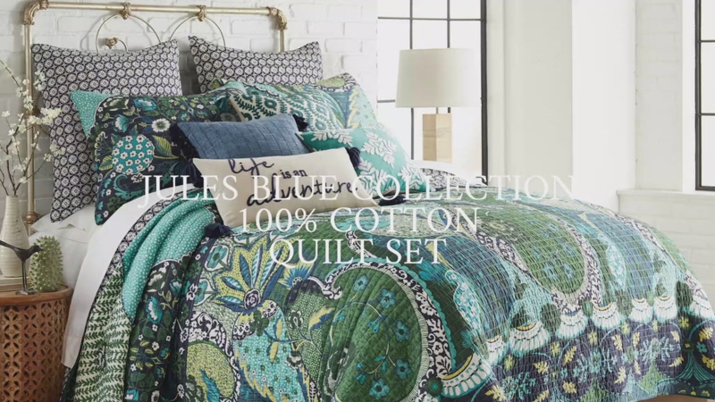 Bohemian Quilt: Navy Floral Medallion with Vermicelli Stitching