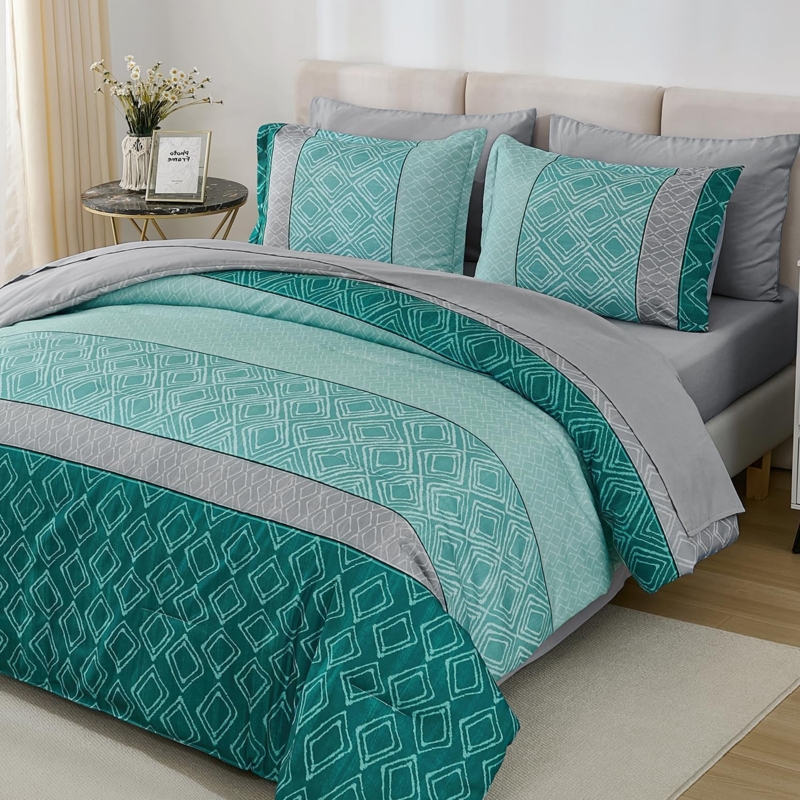 Boho Comforter Set, Striped Pattern, Textured Tufting, Casual Decor