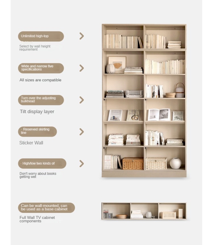 Bookcase Modern Oak Full Wall Coverage Rolling Ladder Cubby Storage (69 chars)