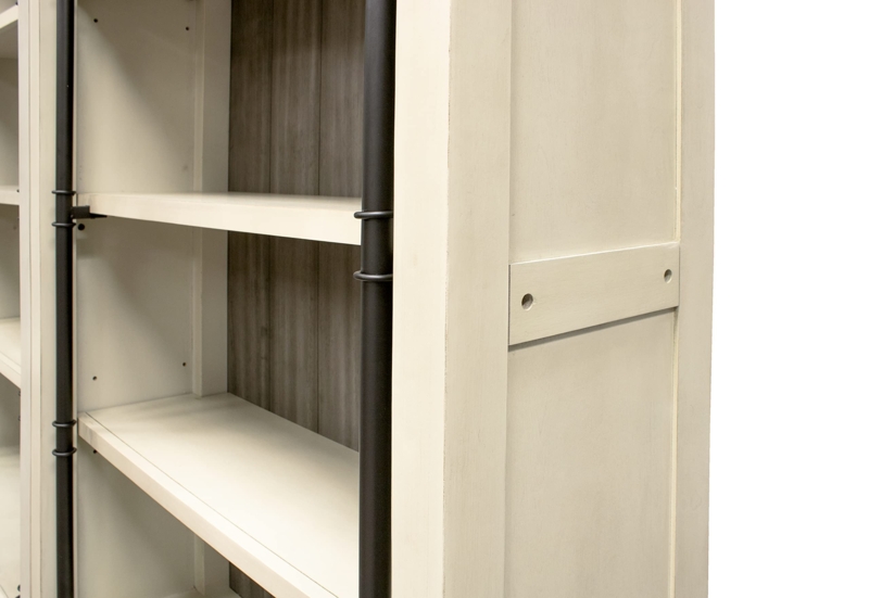 Bookcase Wall 8 Foot Height Aged Finish Rolling Ladder Crown Molding (69 chars)