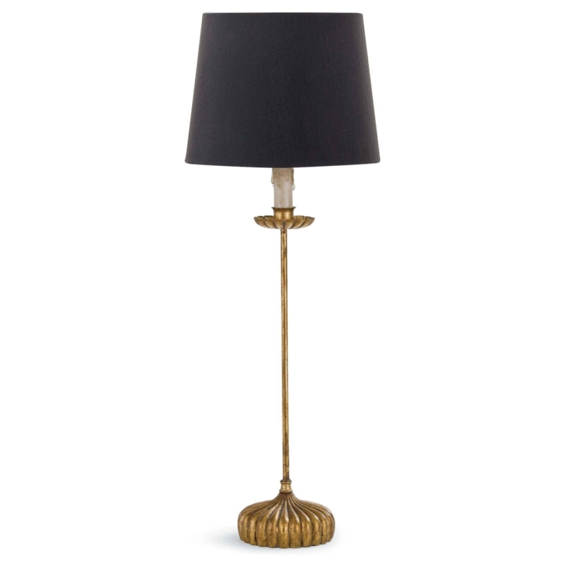 Botanical Buffet Lamp, Metallic Textured Stem, Tall Black Drum Shade
