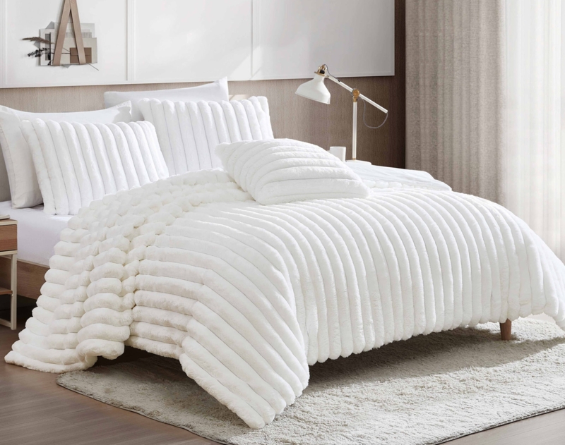 Box Tufted Texture Comforter Set Geometric Pattern Contemporary Ivory