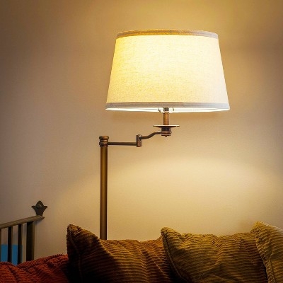 Bronze Adjustable Task Lighting with Swing Arm and Linen Drum Shade