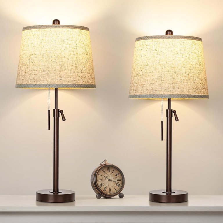 Brown Adjustable Height Table Lamps Set Telescoping Neck