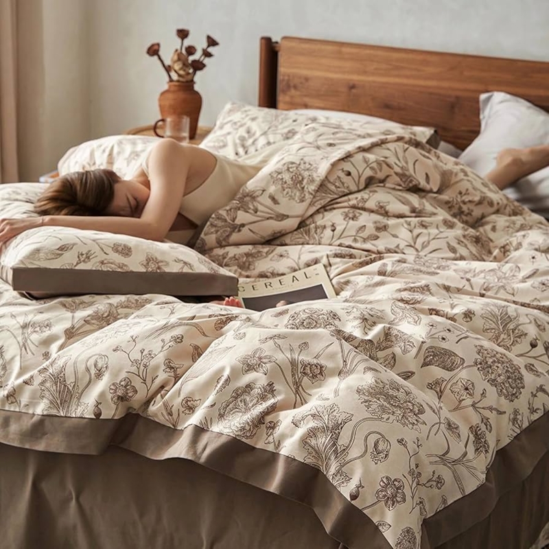 Brown Botanical Duvet Cover Set Large Scale Floral Cottagecore Bedding