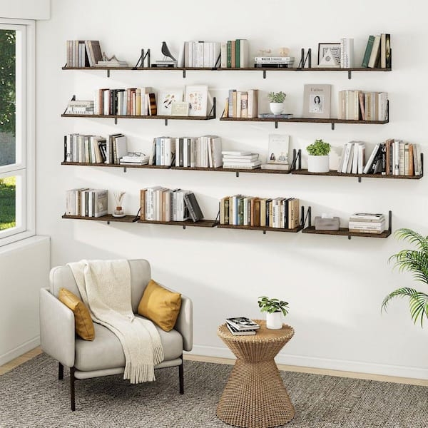 Brown Floating Wall Shelf: Thick Profile, Floating Design