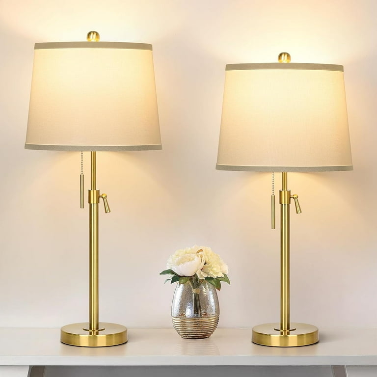 Brushed Brass Lamps with Pull Chain Adjustable Height Set
