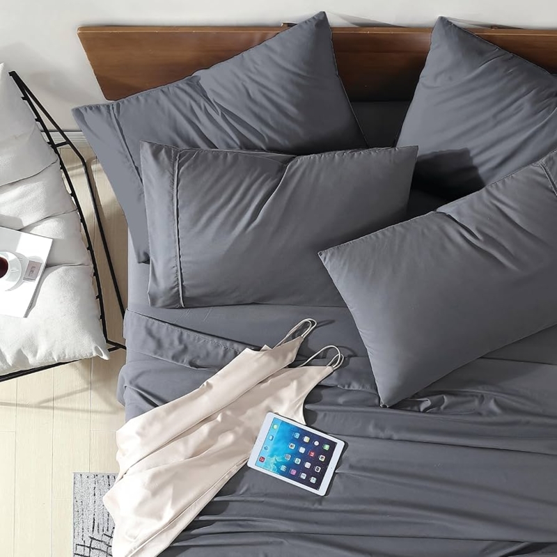 Brushed Microfiber Bed Sheet Set in Dark Grey Hue