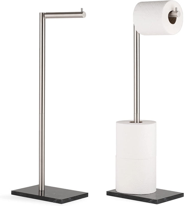 Brushed Nickel Toilet Paper Stand with Black Marble Base