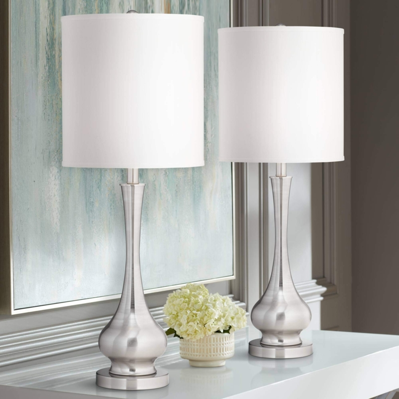 Brushed Steel Table Lamp Set Gourd Silhouette Contemporary Style