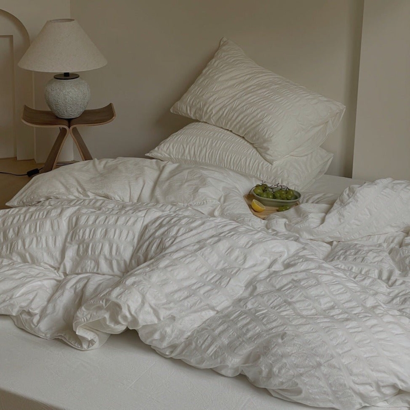 Bubble Textured White Duvet Cover Set, Monochromatic Style