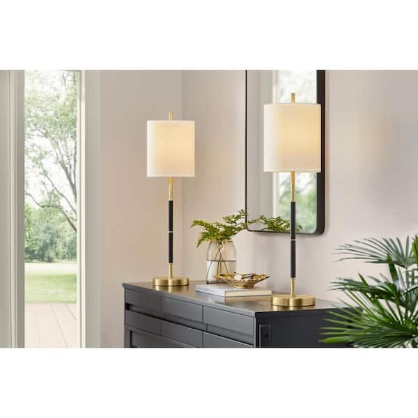 Buffet Lamp Set, Matte Black Finish with Gold Branch Accent Detail